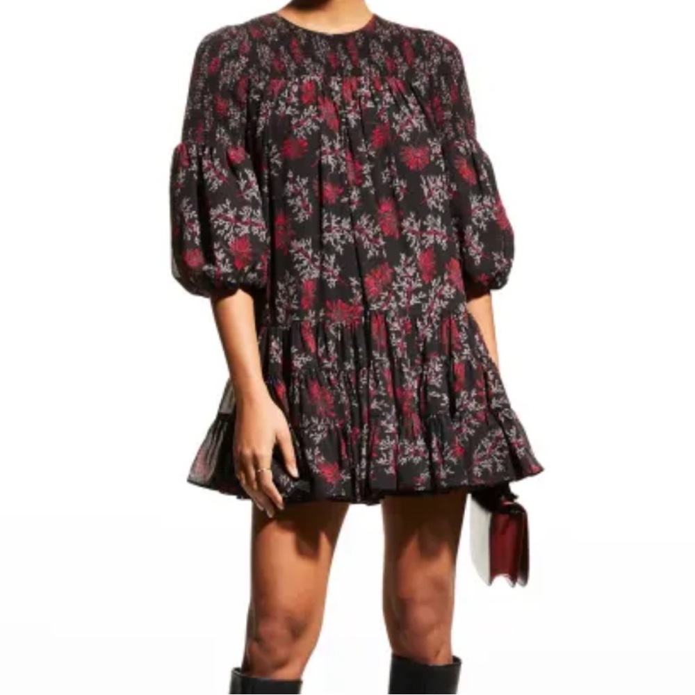 cinq a sept Black Mini Dress with Red Floral Print